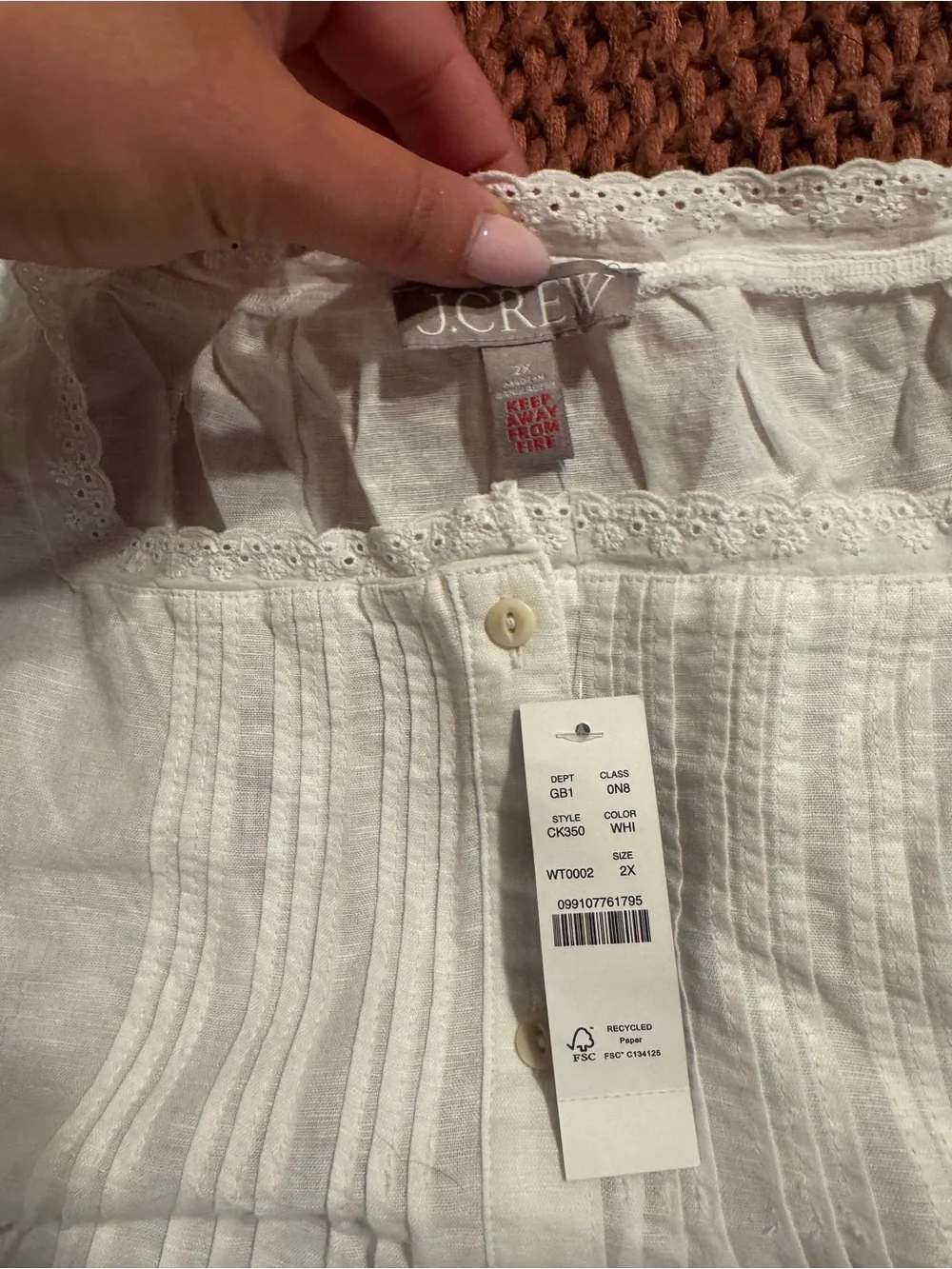 J. Crew White Eyelet-Trim Button PJ set
